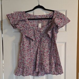 GAP Women's Floral Blouse - Pink and White